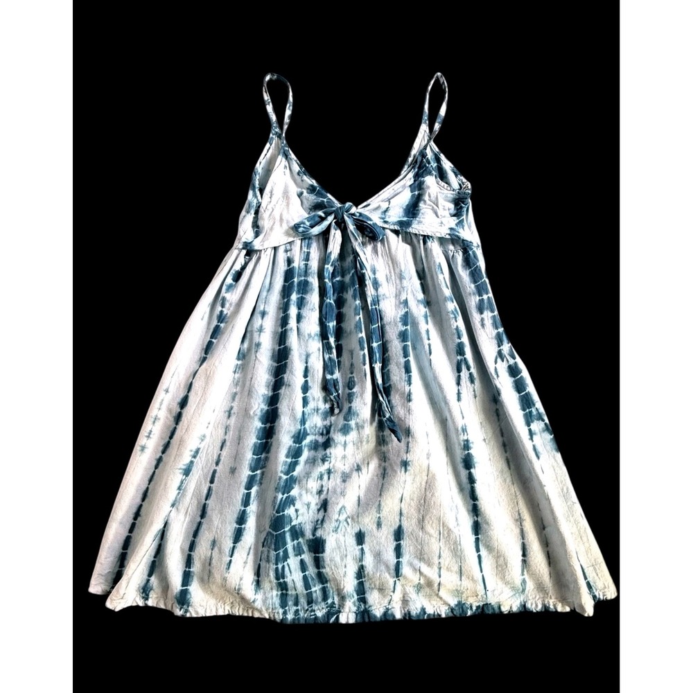 Attic Salt Blue Tie Dye Sleeveless Mini Dress, Casual Summer Sundress Size M - Picture 3 of 10